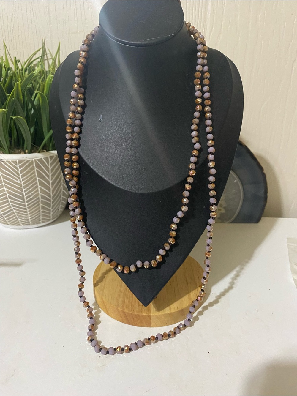 Layered Lavender and Brown Beaded Necklace
